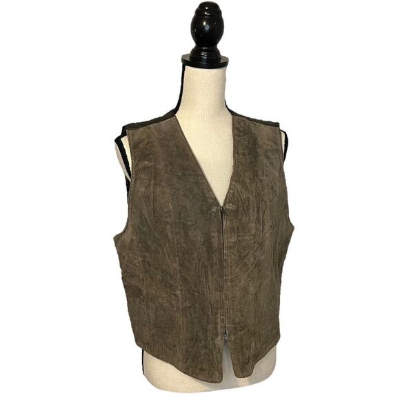 Vintage Kathy Ireland Green Suede Leather Vest 90s Y2k Size L Boho Western - Picture 2 of 7